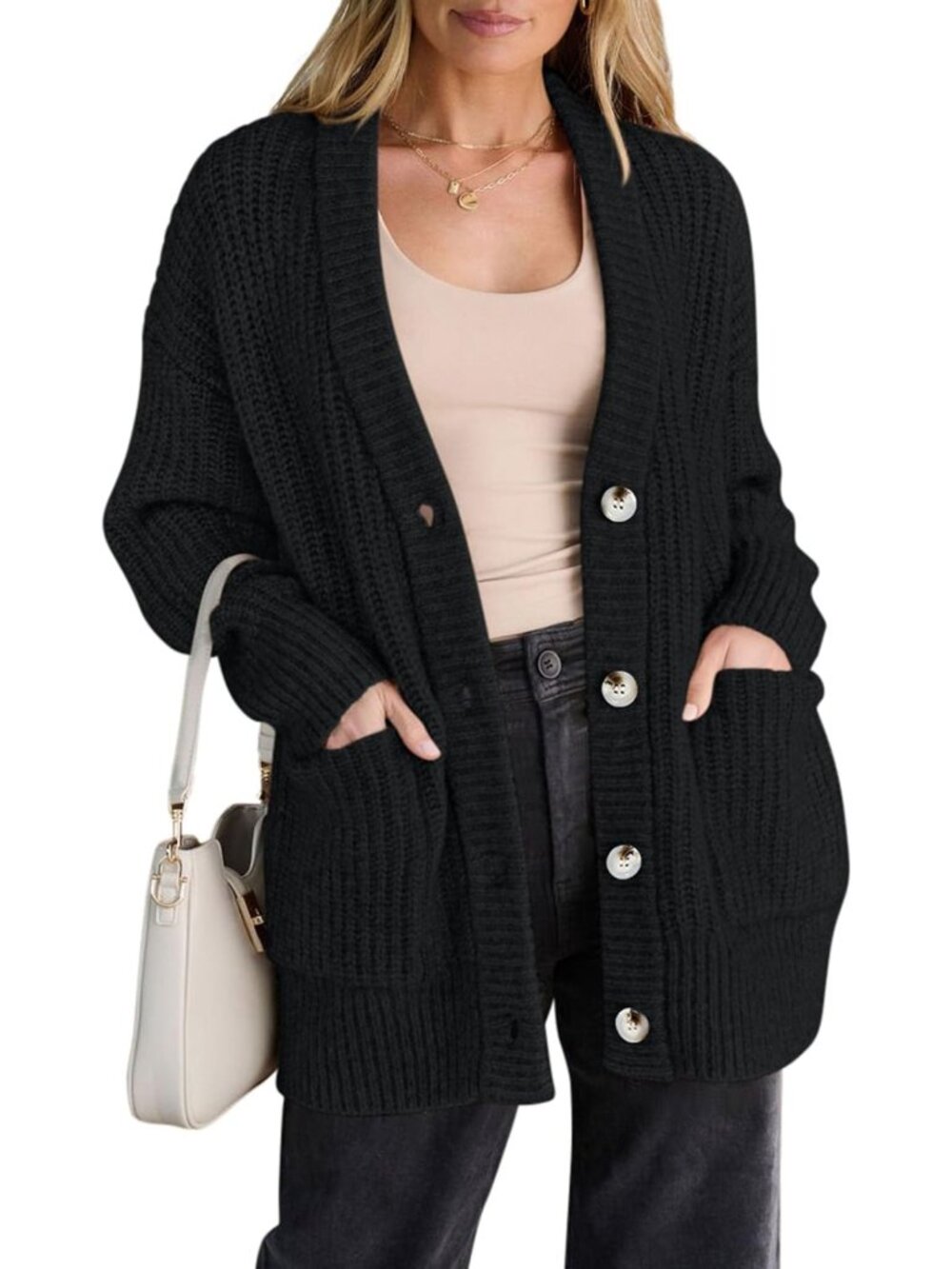 Cozy Oversized Button-Up Cardigan Sweater for Women - Perfect Layering Piece